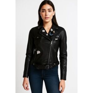 NWT H&M Dinosaur Pins Faux Moto Leather Jacket 4​​​​​